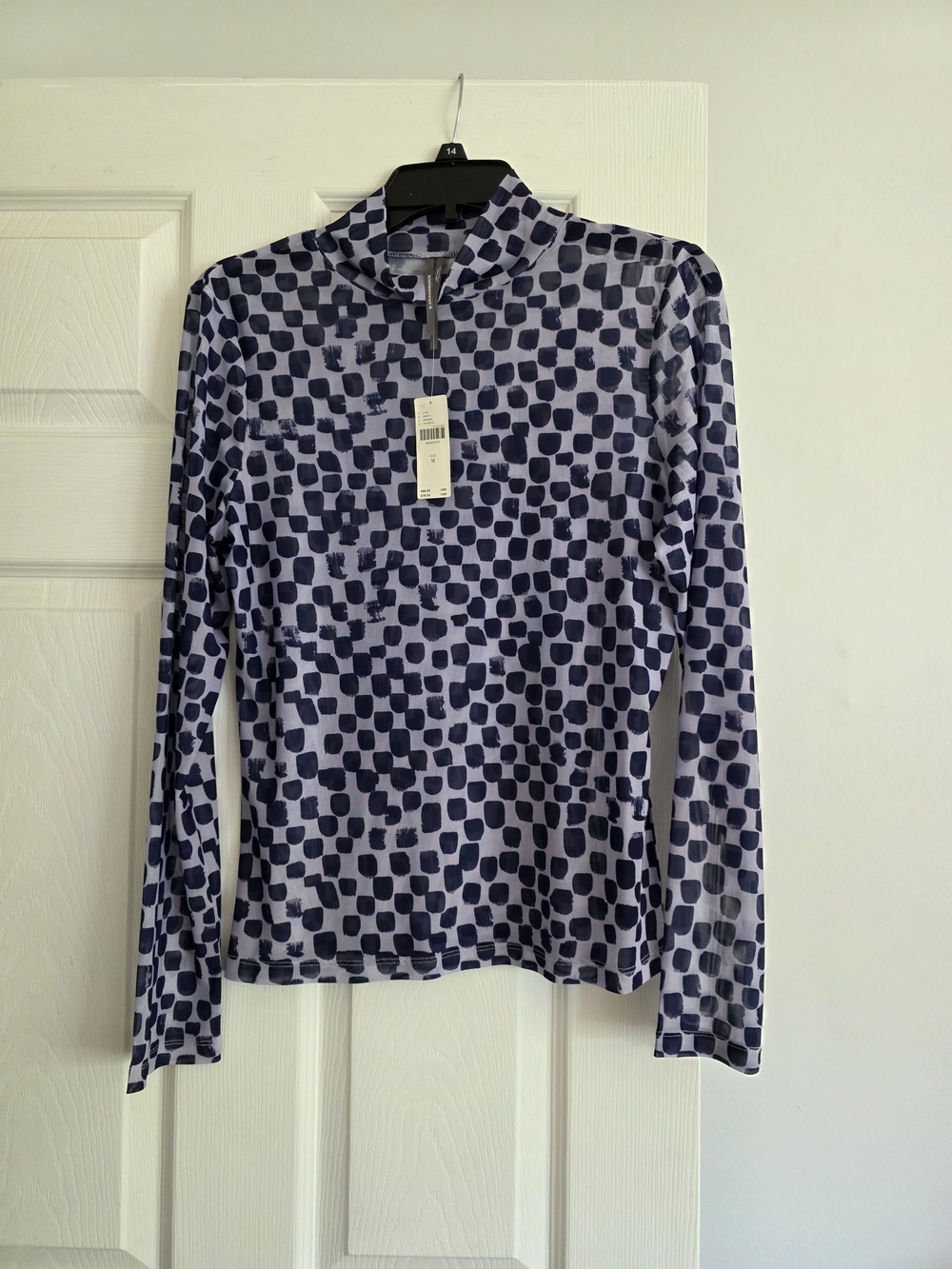 Anthropologie Mesh Mock Turtleneck Long Sleeve Geometric Print Top size M